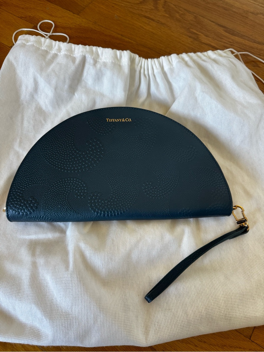 Tiffany & Co. Dark Blue Half-Moon Wristlet Clutch